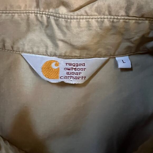 Carhartt Men’s L Rugged Work Shirt | Tan Cotton Short Sleeve Utility Button-Up - Picture 6 of 7